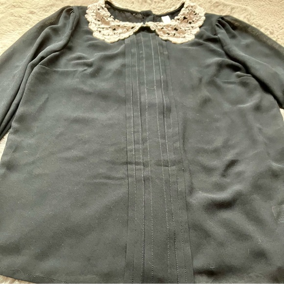 Lace collar Wednesday Adams sheer black blouse with button up back. Small. - Picture 5 of 7
